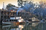 Historic Echuca Wharf, PS Pevensy and PS Adelaide on sunrise, Echuca, Victoria