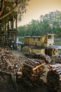 PS Alexander Arbuthnot and wood piles at Echuca Wharf, Echuca, Victoria