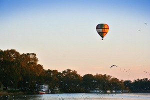 Hot air balloon drifting over the Murray River, Mildura, Victoria