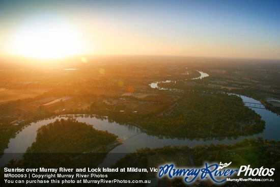 Sunrise over Murray River  and Lock Island at Mildura, Victoria