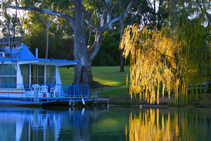 Houseboat and Willow Tree on sunset, Mildura, Victoria