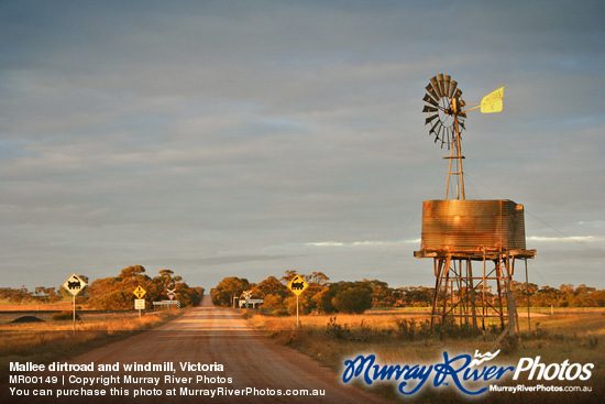 Mallee dirtroad and windmill, Victoria