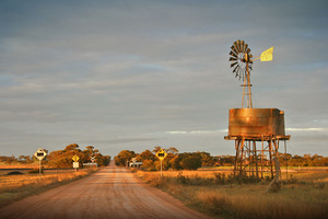 Mallee dirtroad and windmill, Victoria