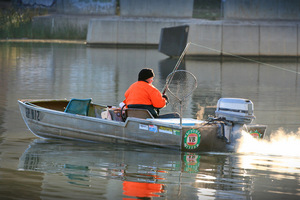 Fishing on sunrise under Chaffey Bridge, Mildura, Victoria