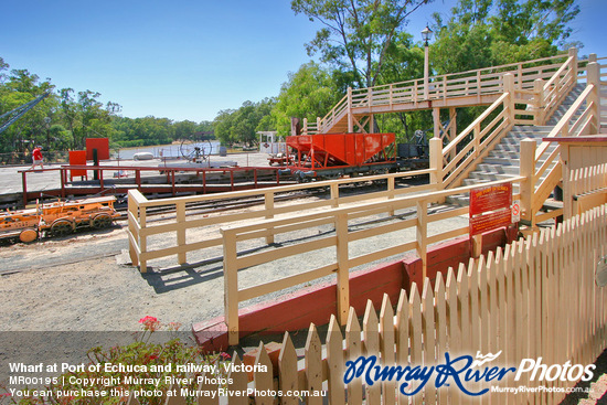 Wharf at Port of Echuca and railway, Victoria