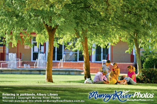 Relaxing in parklands, Albury Library