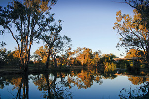 View across billabong, Corowa to Wahgunyah, New South Wales