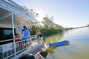 Relaxing on houseboat at Kings Billabong, Mildura