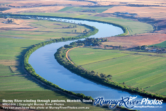 Murray River winding through pastures, Monteith, South Australia