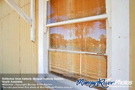 Reflecton from historic Morgan Railway Station,\nSouth Australia