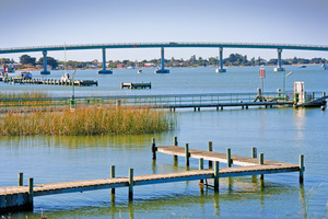 View across Murray River towards Hindmarsh Island bridge