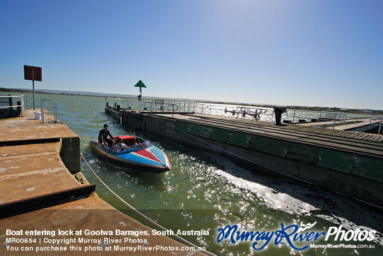 Boat entering lock at Goolwa Barrages, South Australia