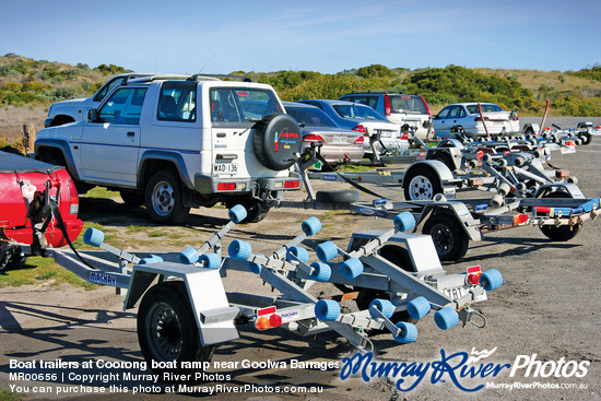 Boat trailers at Coorong boat ramp near Goolwa Barrages