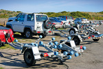 Boat trailers at Coorong boat ramp near Goolwa Barrages