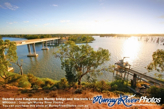 Sunrise over Kingston-on-Murray bridge and Wachtels Lagoon, South Australia