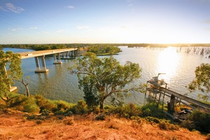 Sunrise over Kingston-on-Murray bridge and Wachtels Lagoon, South Australia