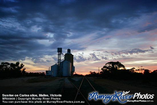 Sunrise on Carina silos, Mallee, Victoria