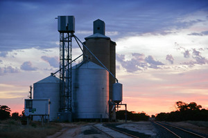 Sunrise on Carina silos, Mallee, Victoria