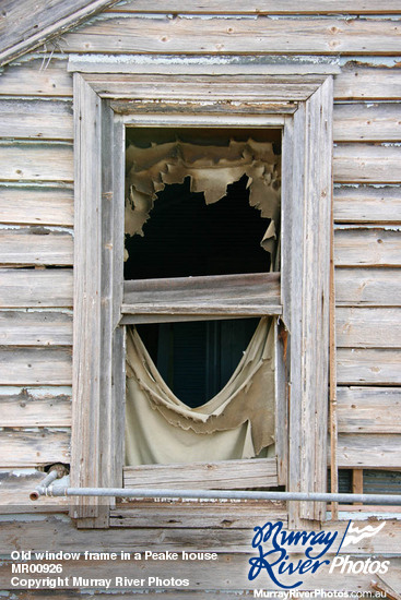 Old window frame in a Peake house, Mallee, South Australia