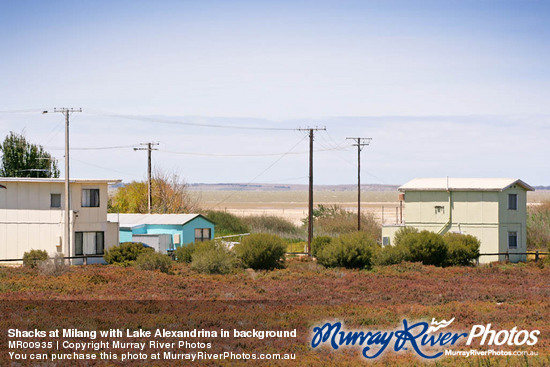 Shacks at Milang with Lake Alexandrina in background