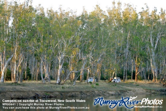 Campers on sunrise at Tocumwal, New South Wales