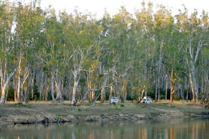 Campers on sunrise at Tocumwal, New South Wales