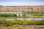 Houseboat cruising the Murray from Mannum lookout