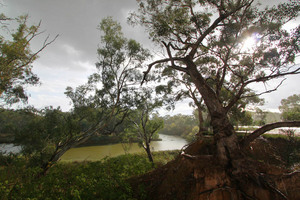 Sun shower over Murray River near Corowa
