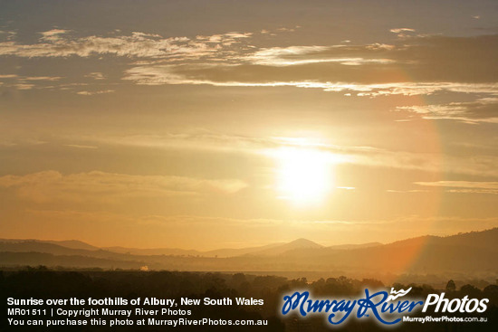 Sunrise over the foothills of Albury, New South Wales