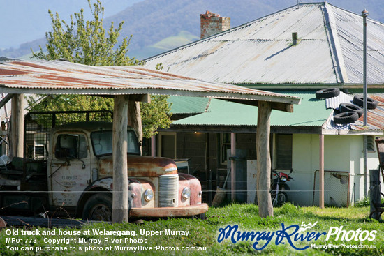 Old truck and house at Welaregang, Upper Murray