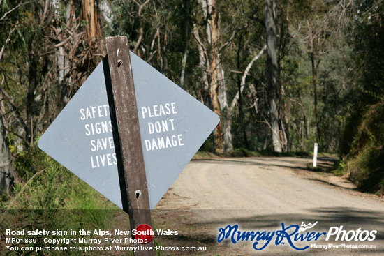 Road safety sign in the Alps, New South Wales