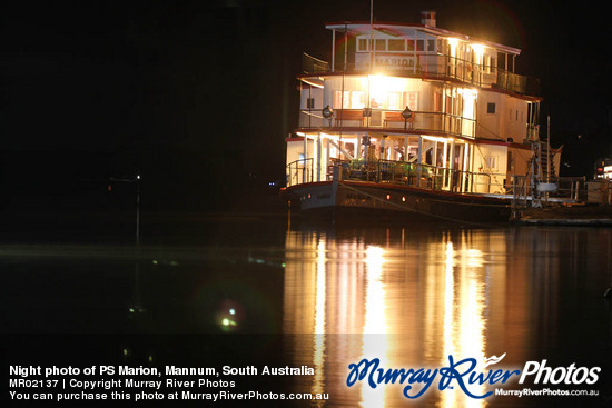 Night photo of PS Marion, Mannum, South Australia