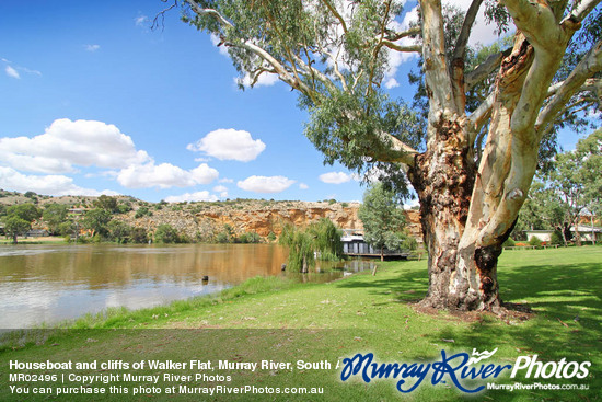 Houseboat and cliffs of Walker Flat, Murray River, South Australia