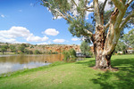 Houseboat and cliffs of Walker Flat, Murray River, South Australia