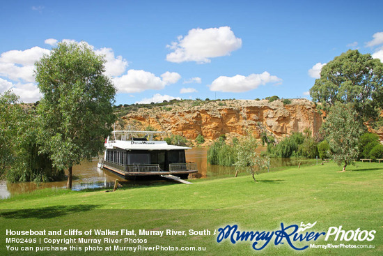Houseboat and cliffs of Walker Flat, Murray River, South Australia