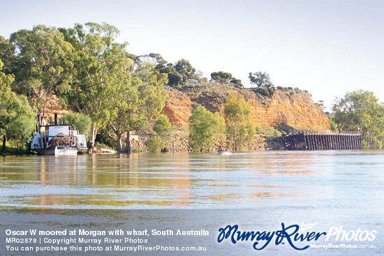 Oscar W moored at Morgan with wharf, South Australia