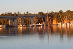 Houseboats and bridge on sunrise at Blanchetown