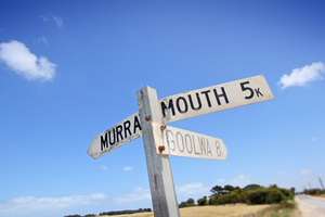 Murray Mouth and Goolwa sign on Hindmarsh Island