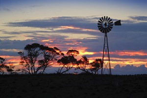 Karoonda Mallee sunset and windmill