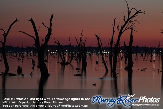 Lake Mulwala on last light with Yarrawonga lights in background