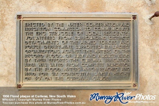 1956 Flood plaque at Curlwaa, New South Wales