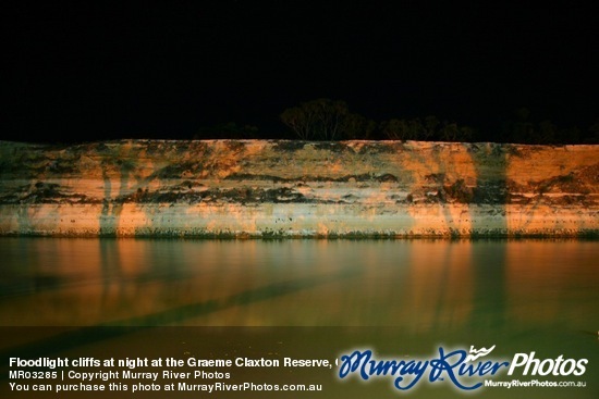 Floodlight cliffs at night at the Graeme Claxton Reserve, Cadell