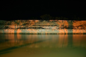 Floodlight cliffs at night at the Graeme Claxton Reserve, Cadell