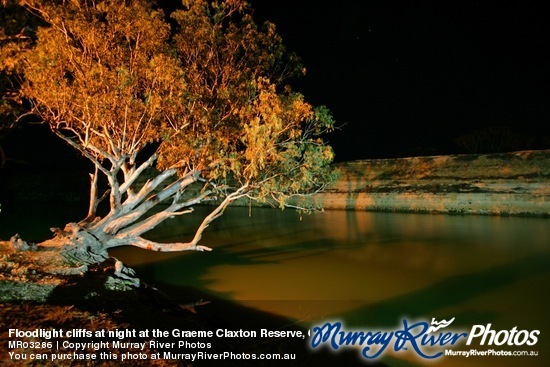 Floodlight cliffs at night at the Graeme Claxton Reserve, Cadell