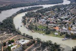 Aerial of Darling River, Wentworth with paddle steamers
