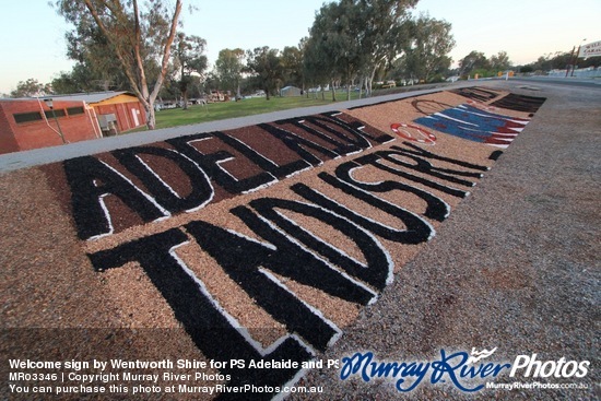 Welcome sign by Wentworth Shire for PS Adelaide and PS Industry