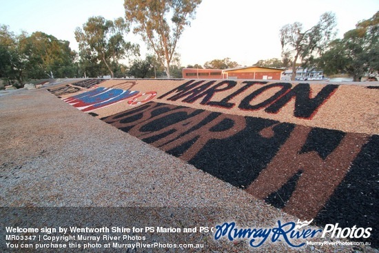 Welcome sign by Wentworth Shire for PS Marion and PS Oscar W