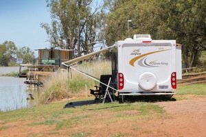 Caravanning at Moorook, Riverland with Tamara Rae in background