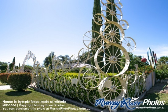 House in Irymple fence made of wheels