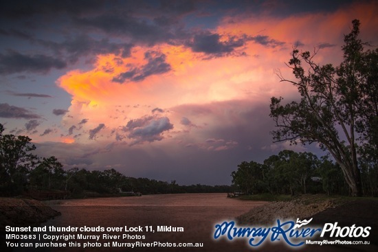 Sunset and thunder clouds over Lock 11, Mildura